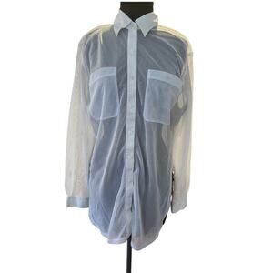 Y2K White Sheer Mesh Top Womens Size 10 Disco Futuristic Minimalist Soft Girl